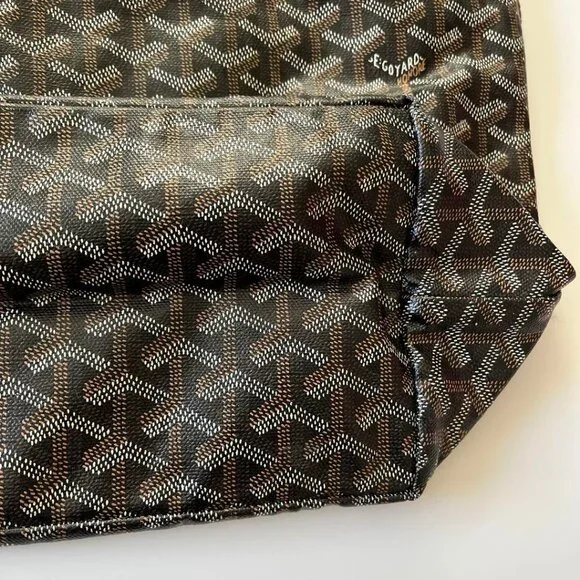 Authentic Goyard Goyardine Saint Louis PM Black Brown Shoulder Tote Bag & Pouch